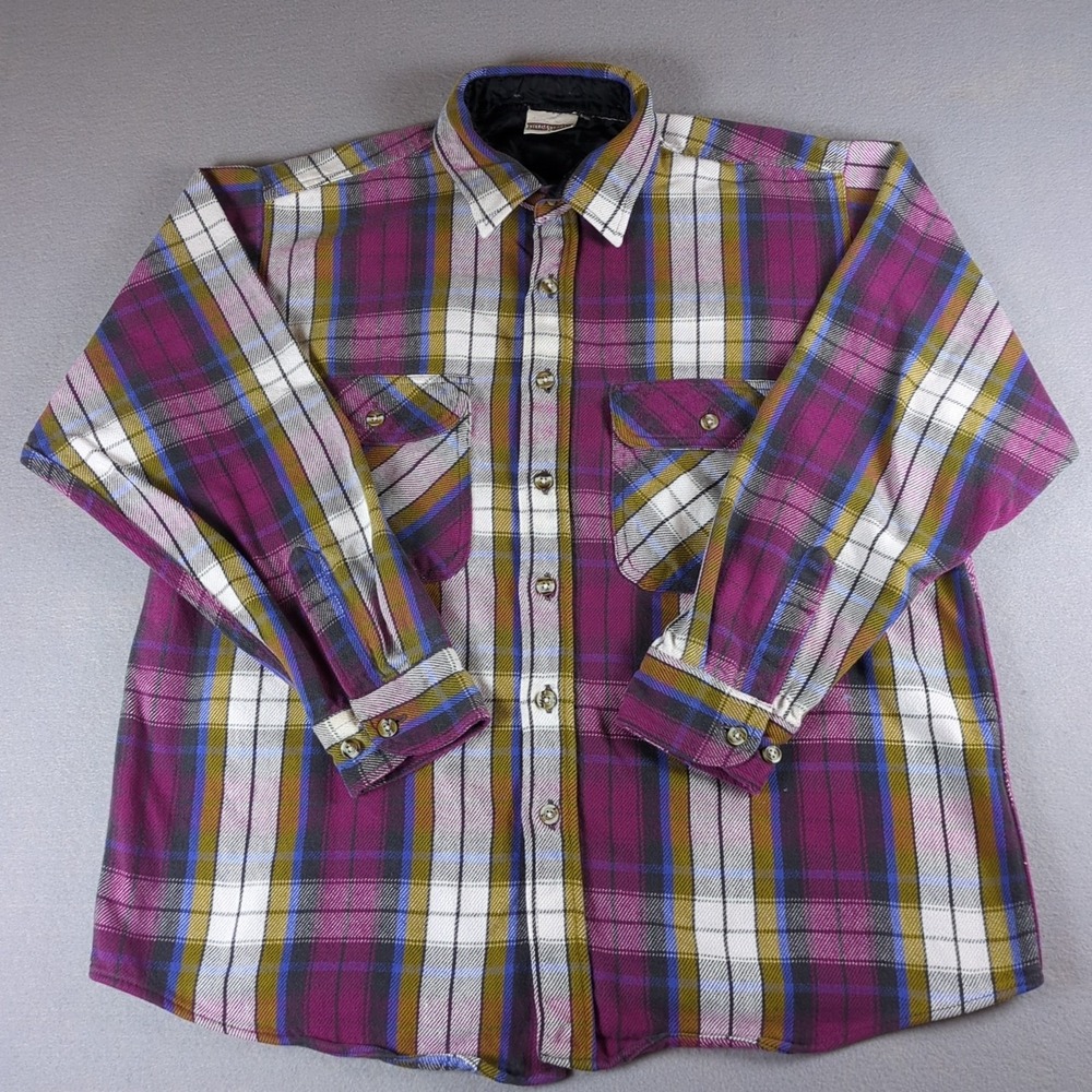 Vintage Field & Stream Flannel Shirt Mens Extra Large Purple White Tartan Plaid